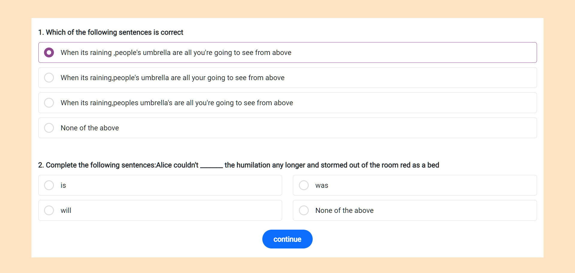 Bootstrap 4 mcq quiz online test template Example