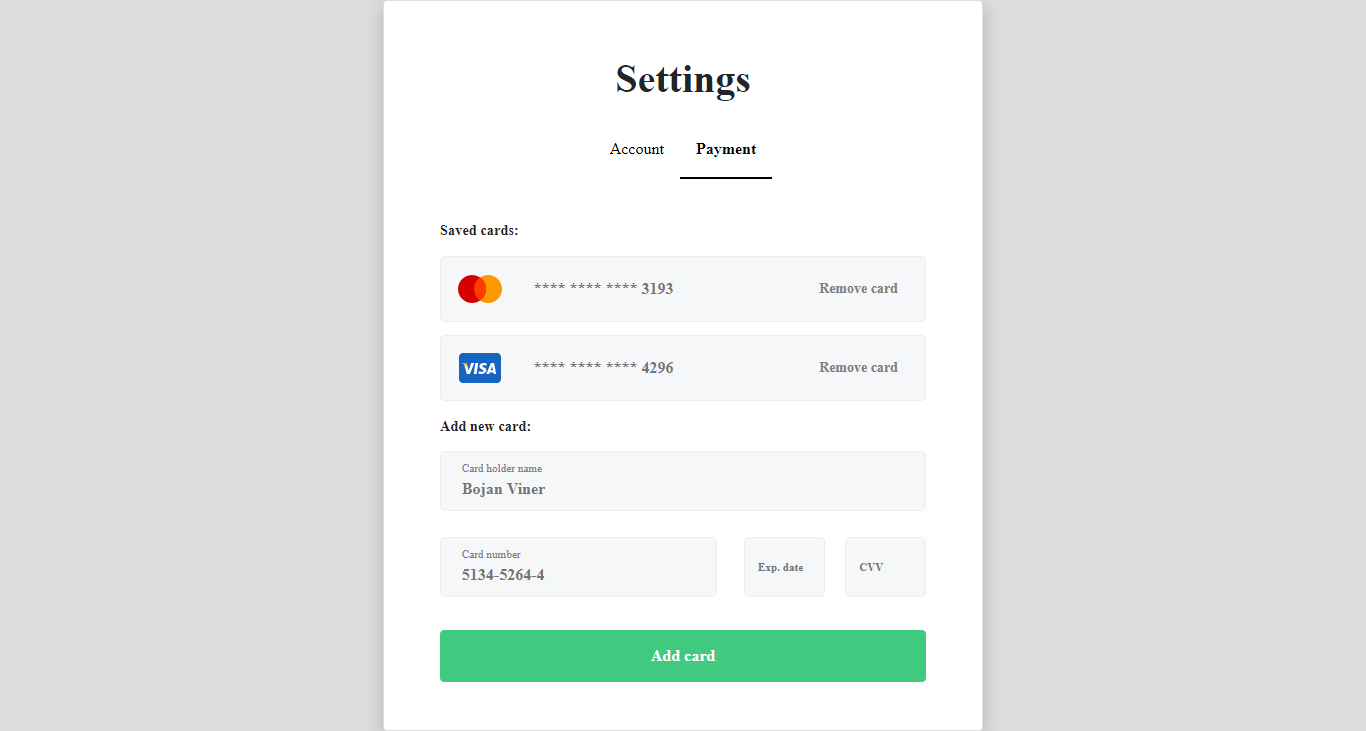 Bootstrap 4 Simple payment credit card form Example